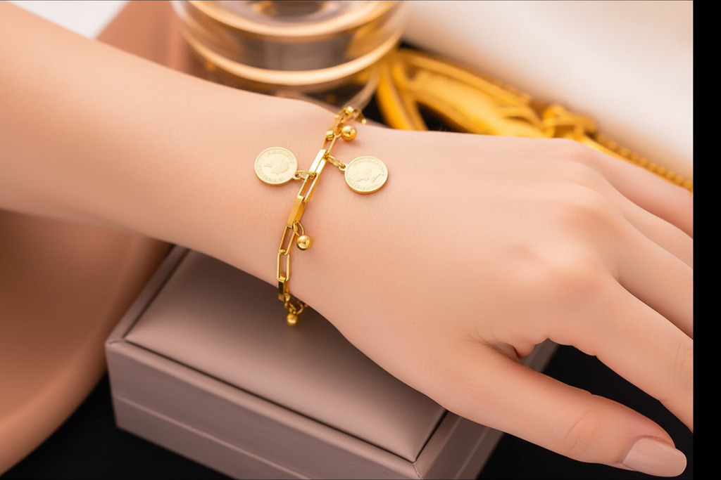 Titanium Steel 18K Gold Plated 
Bracelet For Women Fashion Luxury 
Stainless Steel Heart Butterfly Shell 
Rhinestone Charm Bracelet Jewelry Gift
