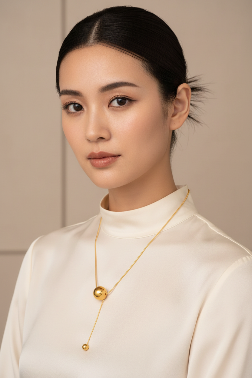 Gold Double Ball Pendant Necklace