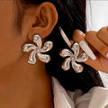 Metal Earrings Flower Twist Design Fashion Jewelry Silver