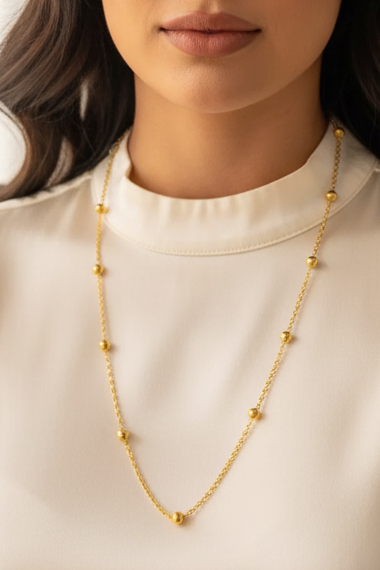 Bead Chain Gold Plated Stainless Steel Necklace For Women Fashion Jewelry Minimalist