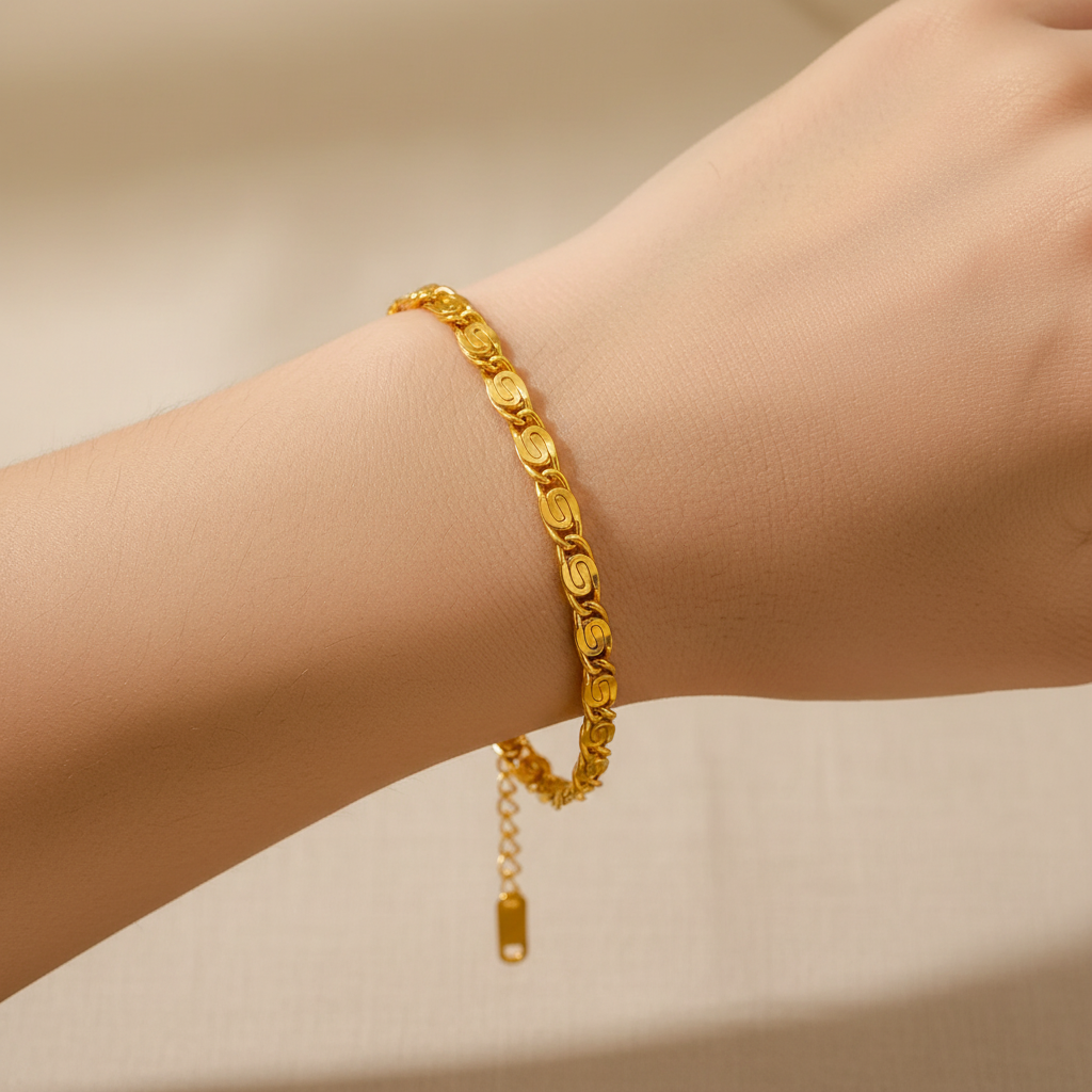 Gold S-Shape Link Chain Bracelet