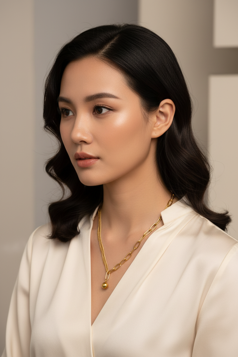 Gold Double Chain Bead Pendant Necklace