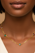 Color Stone Gold Plated Stainless Steel Necklace For Women Fashion Jewelry Minimalist