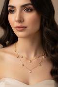 Gold Pink Mixed Rhinestone Pendant Necklace