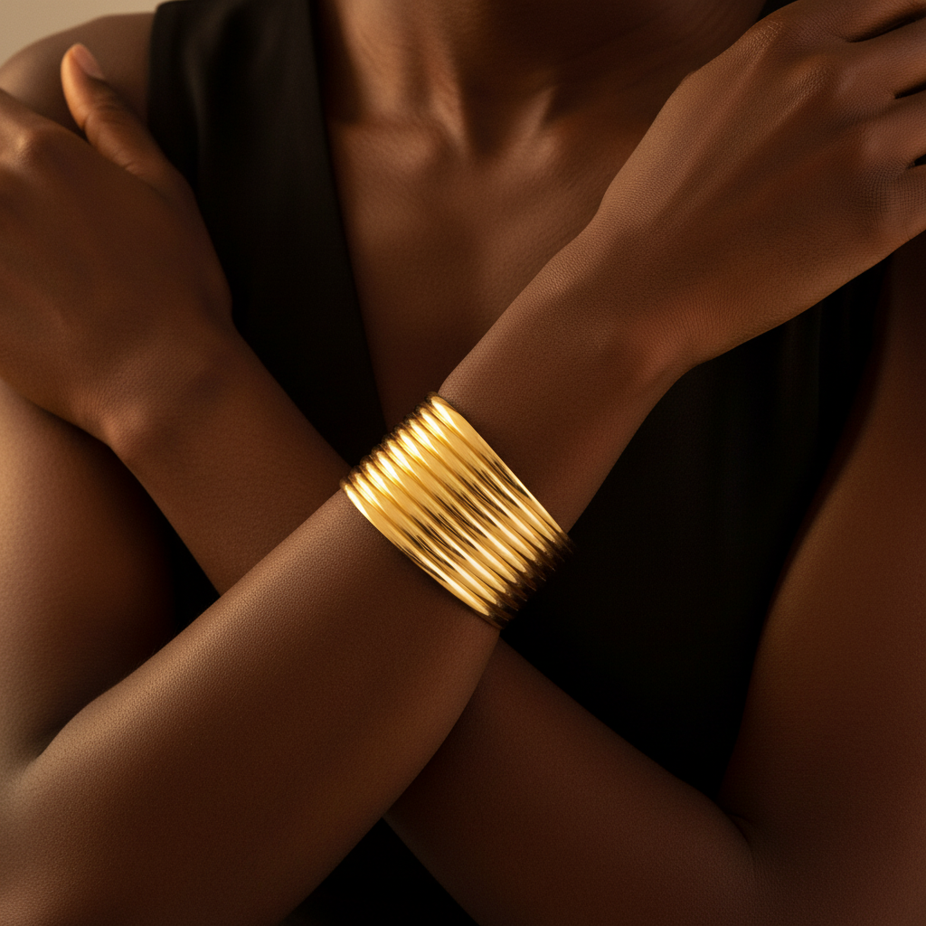 Horizontal Stripes chunk Bracelet For Women Goldplated
