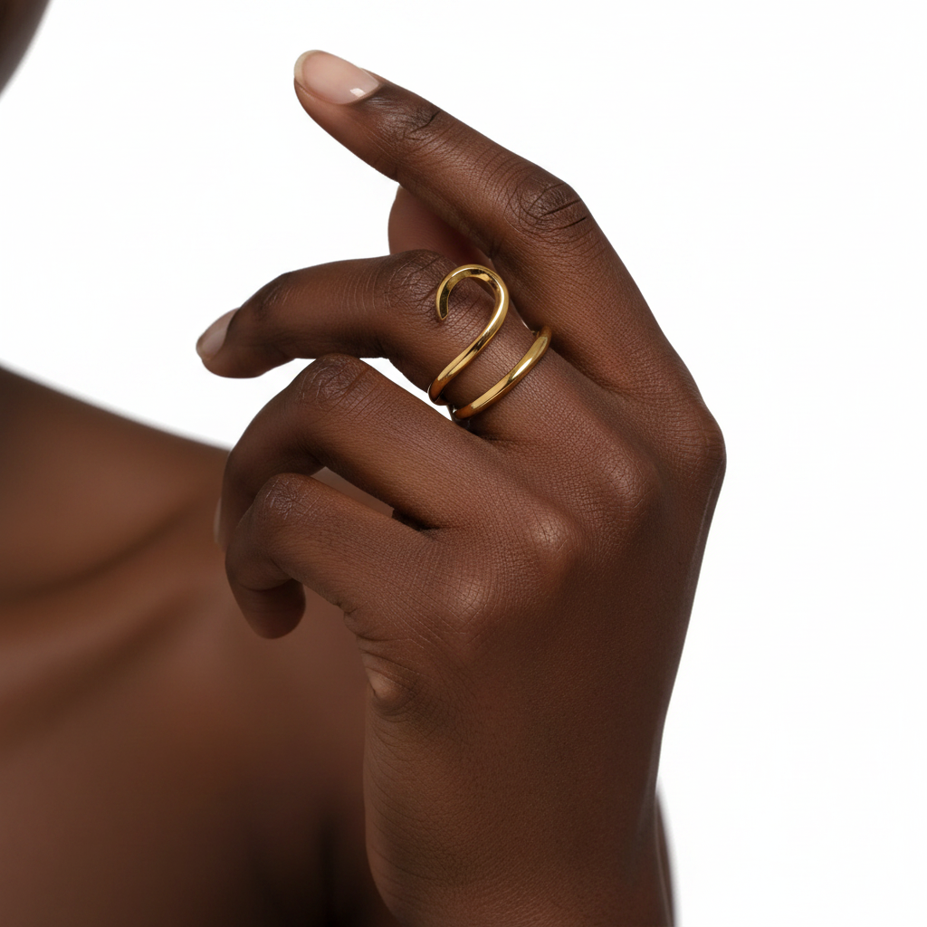 Gold Double Layer Geometric Open Ring
