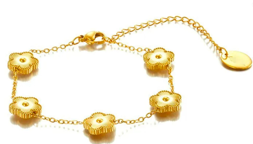 Gold Clover Flower Charm Bracelet