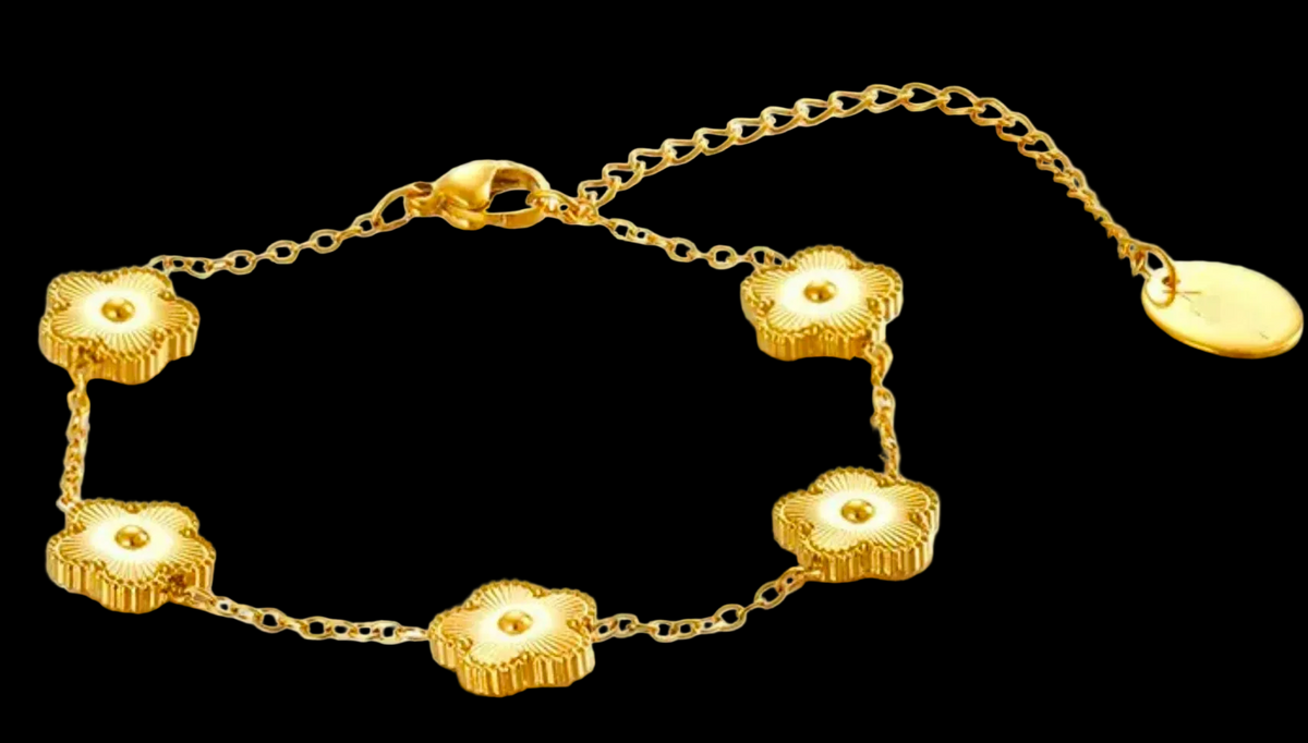 Gold Clover Flower Charm Bracelet