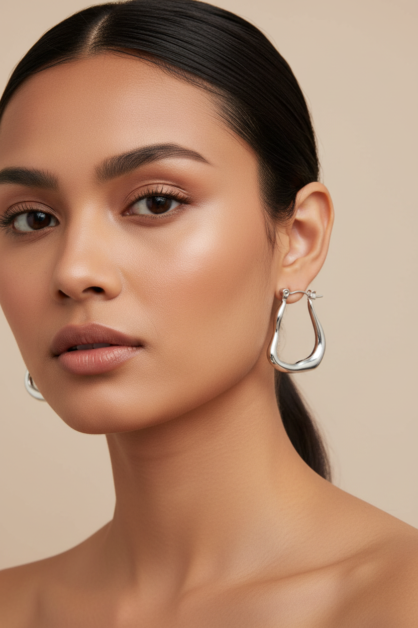 Silver Mirror Crescent Stud Earrings