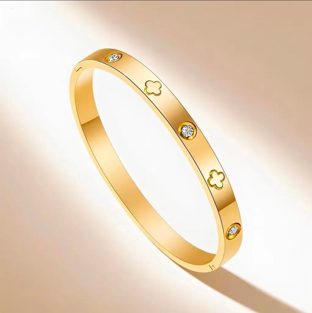 Gold Clover Stone Stainless Steel Bangle For Women Fashion Jewelry