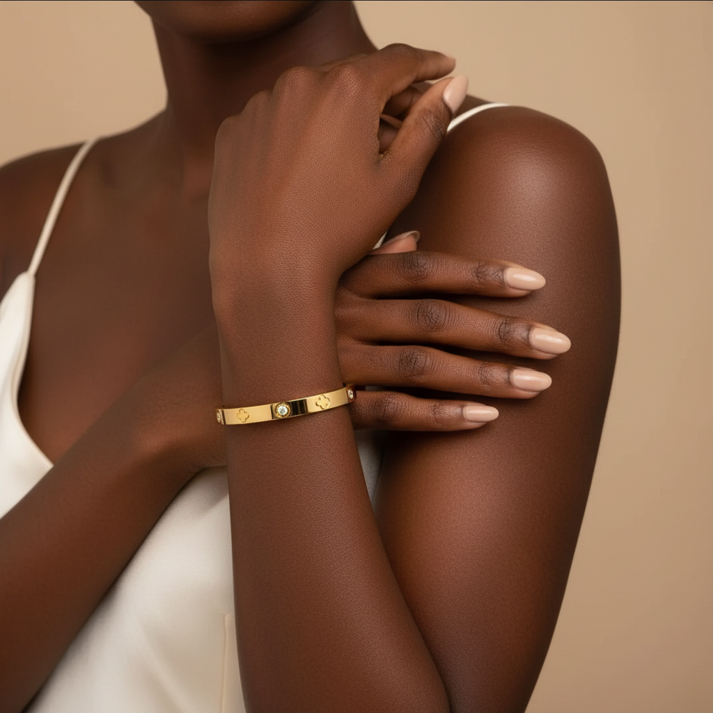 Gold Clover Stone Stainless Steel Bangle For Women Fashion Jewelry