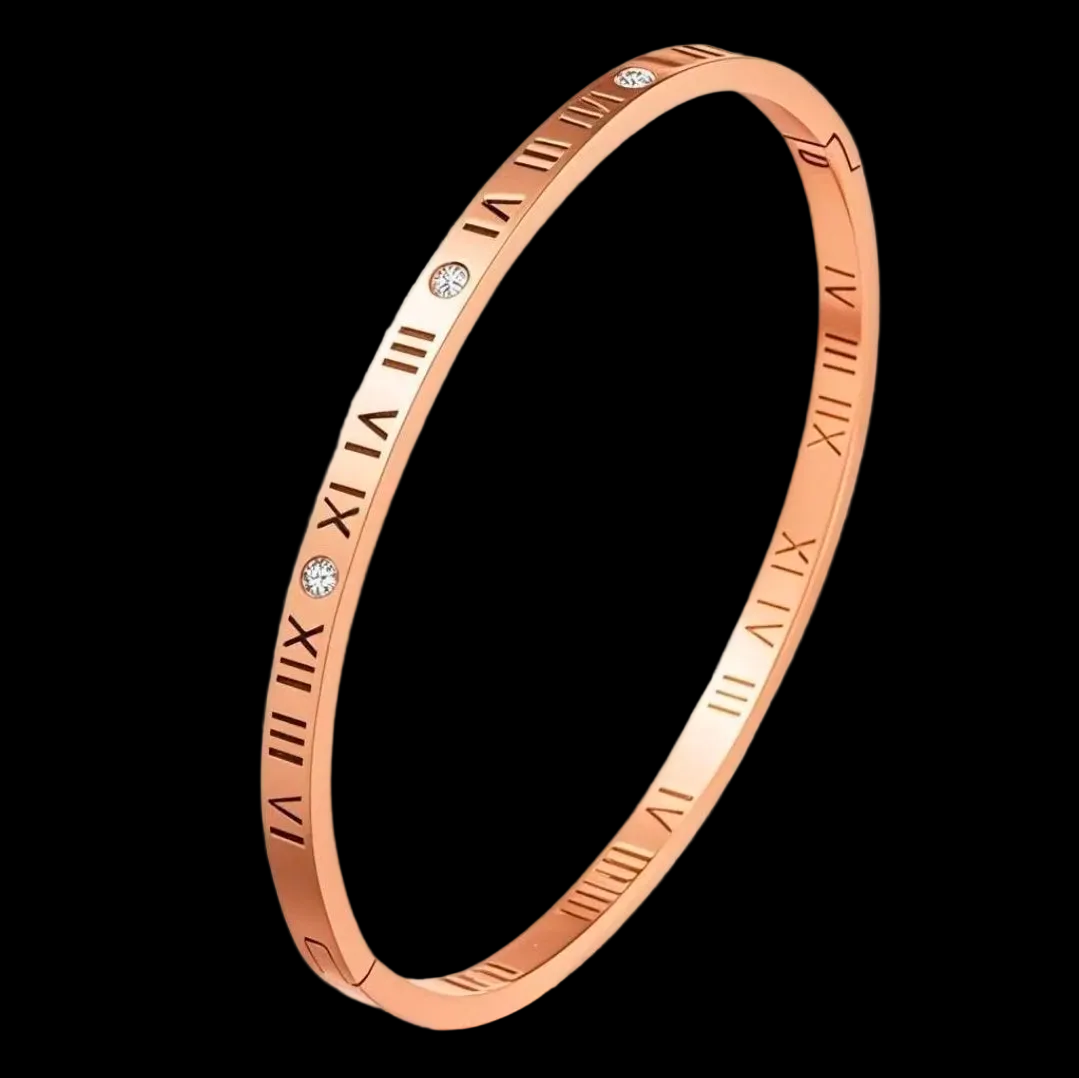 Stainless Steel Bangle For Women Roman Numeral Nail Design Rhinestone Inlaid Gold Luxury Fashion Jewelry