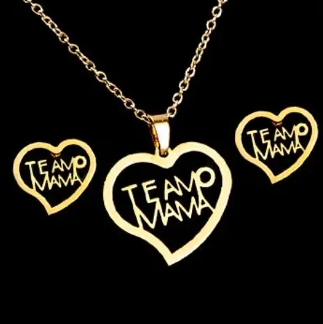 Te Amo Mama Heart Style Fashion Jewelry Necklace And Earrings For Women 304 Stainless Steel Gift Set