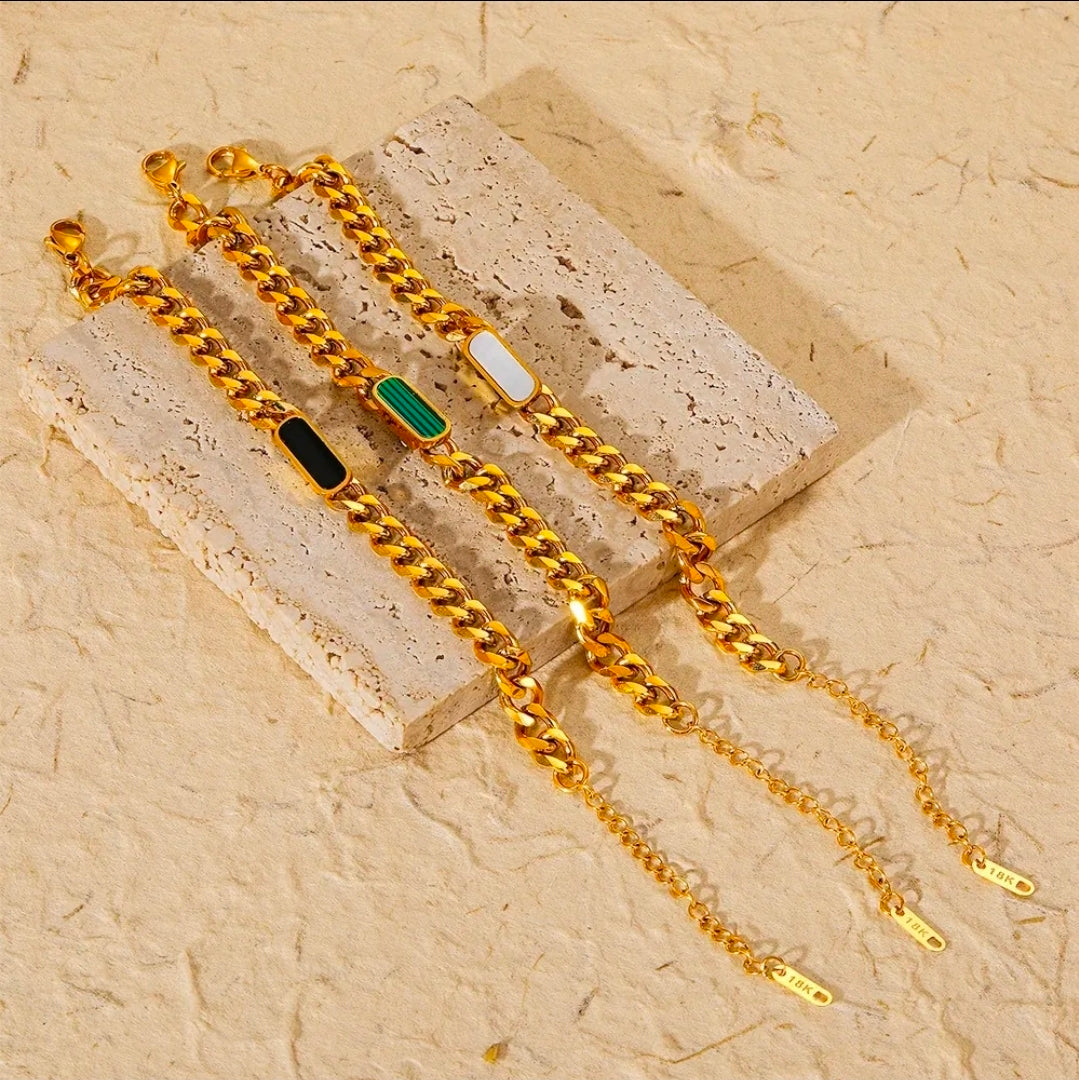 316 Green Stainless Steel Cuban Link Necklace/ Bracelet Jewelry Set For Unisex 18K Gold Plated Accessory