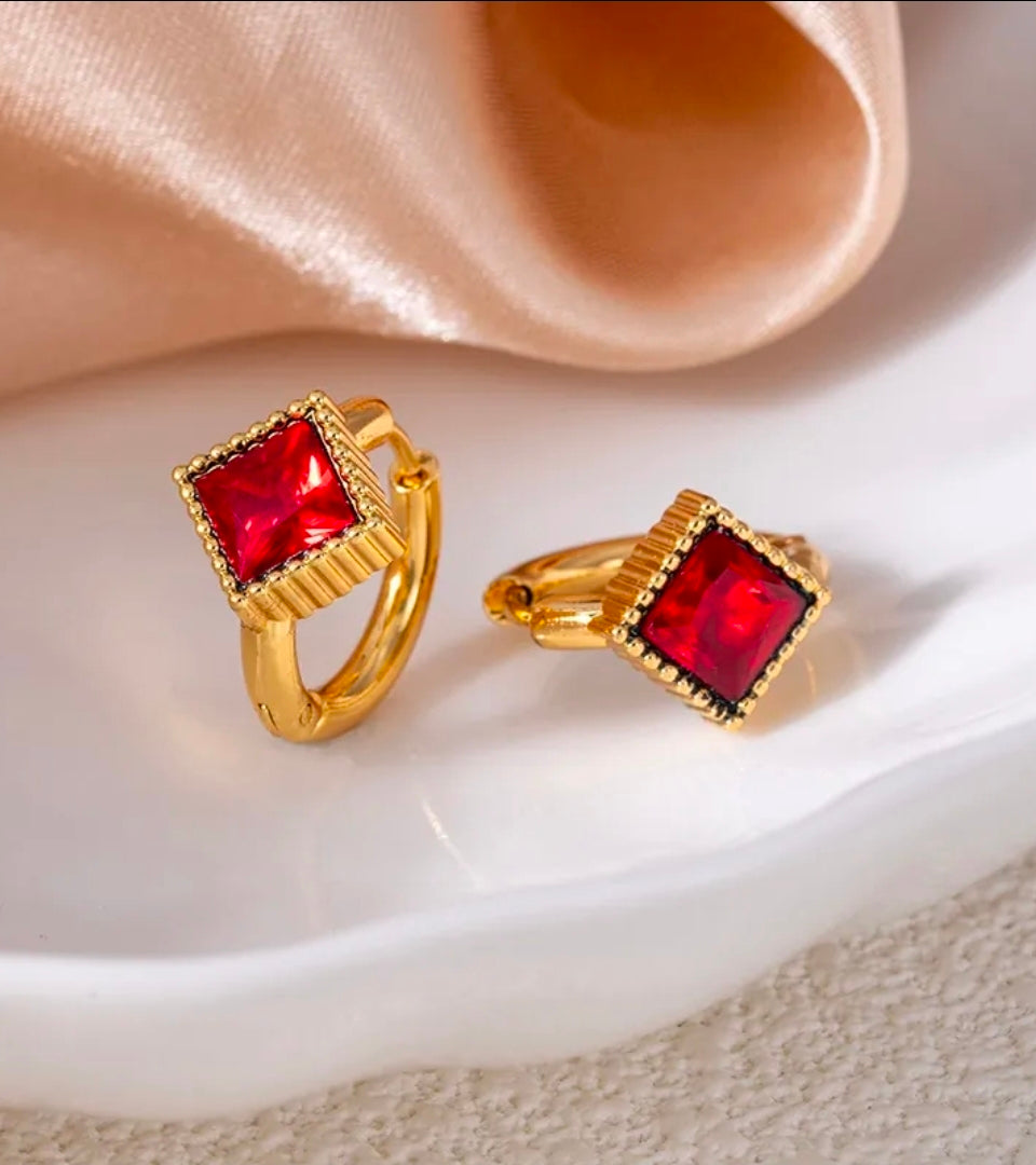 Vintage Stainless Steel Hoop 
Earrings Colorful Cubic Zirconia Heart 
Star Geometric Dangle Fashion Jewelry 
Gifts For Women