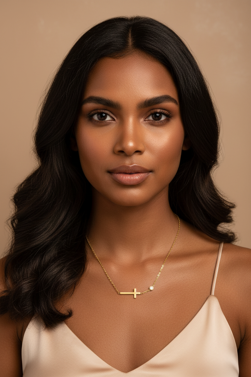 Gold Cross Single Rhinestone Pendant Necklace