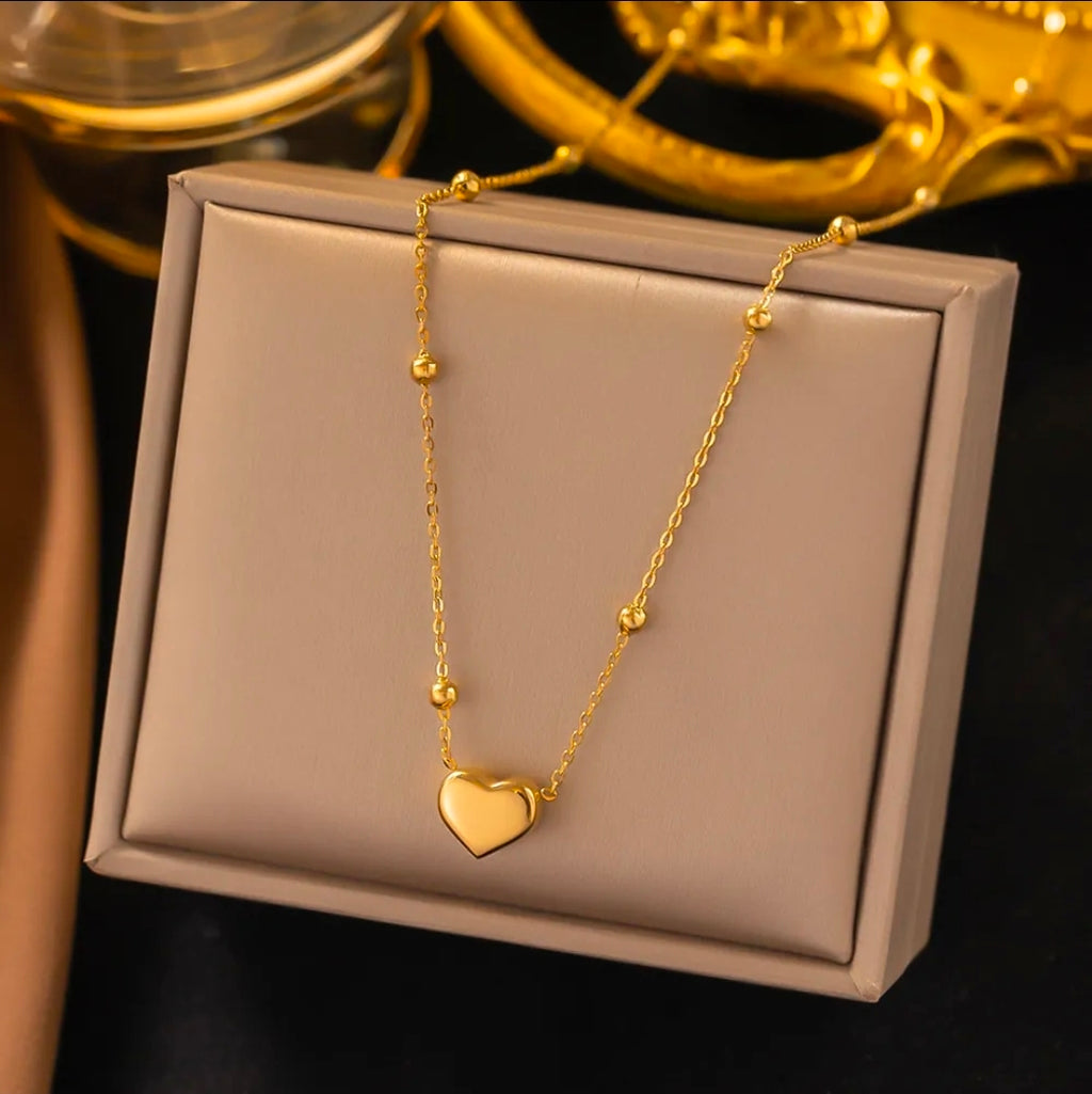 Heart Beads Gold Plated Stainless Steel Necklace For Women Fashion Jewelry Minimalist
