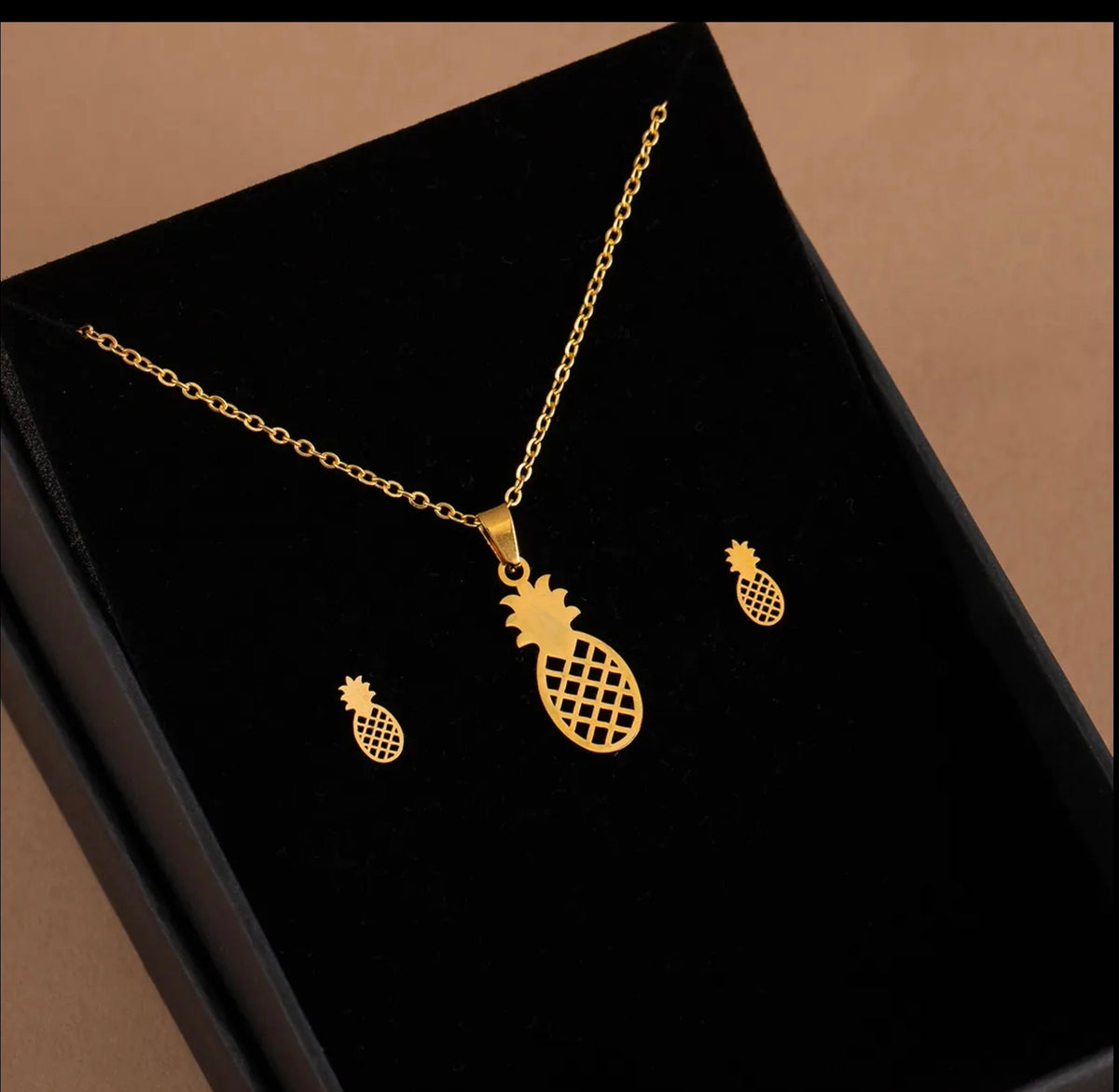 Pineapple Shape Fashion Jewelry Necklace And Earrings For Women 304 Stainless Steel Gift Set