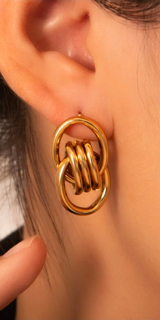 Gold 3D Geometric Drop Earrings